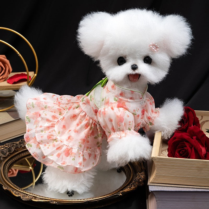 Pink Flower Fairy Dog Dress - Summer Anti-Shedding Skirt